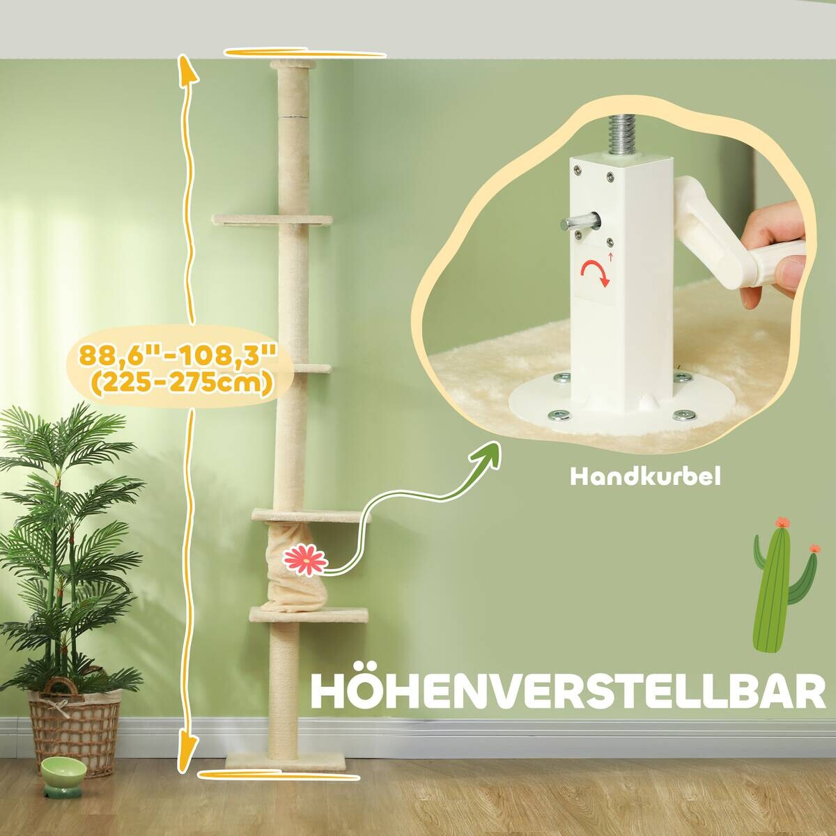 PawHut Kratzbaum cremeweiß Spanplatte B/H/L: ca. 26,5x275x42,5 cm