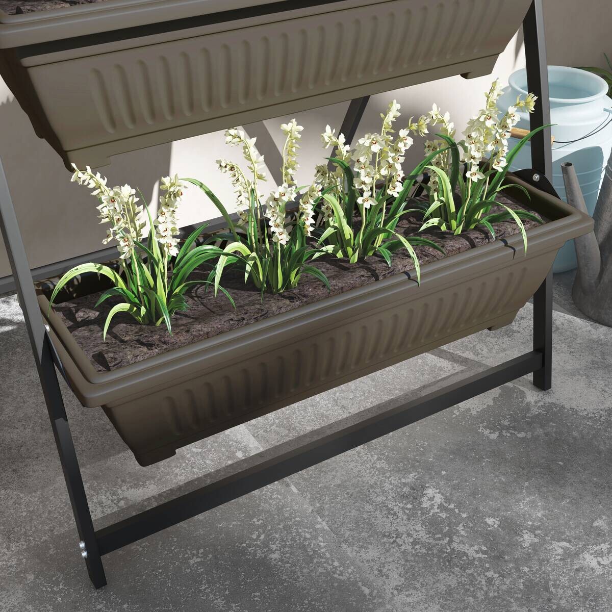 Outsunny Pflanzenständer braun Edelstahl B/H/L: ca. 79x76x162 cm