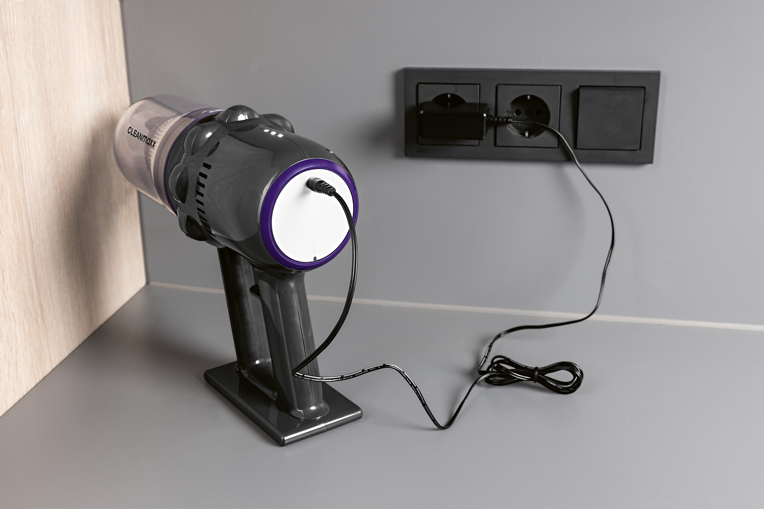 CLEANmaxx Akku-Hand-&-Bodenstaubsauger grau lila B/H/L: ca. 17,5x24,5x36 cm