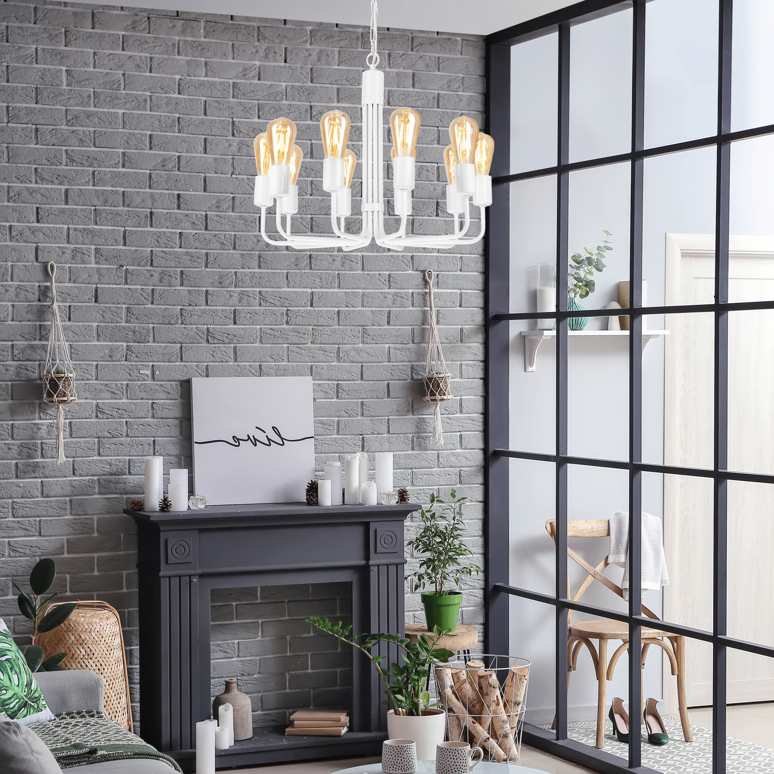 Lamkur Pendelleuchte weiß Stahl B/H/L: ca. 54x98x54 cm E27 10 Brennstellen