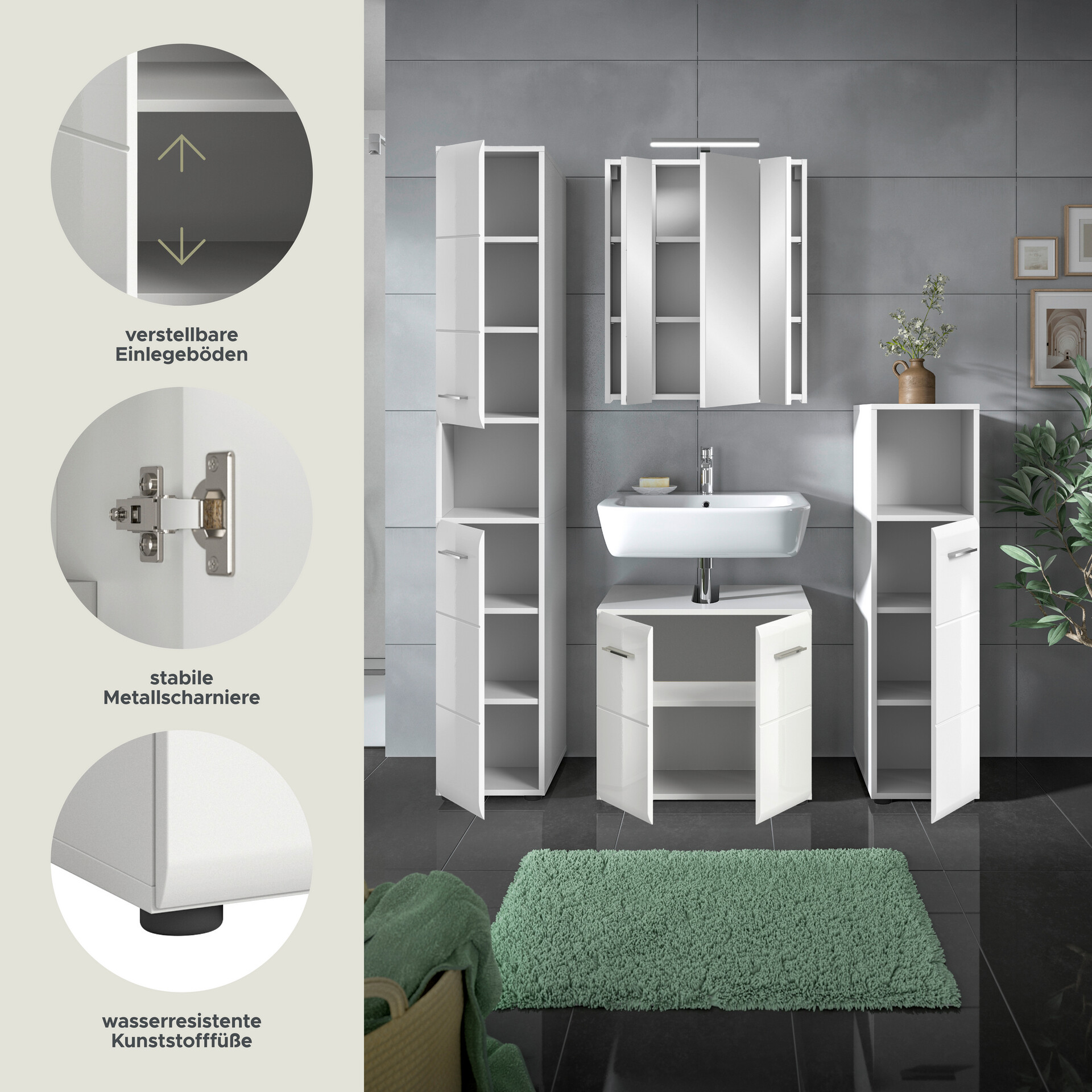 Badezimmer-Set Ice weiß weiß Hochglanz B/H/T: ca. 150x185x30 cm