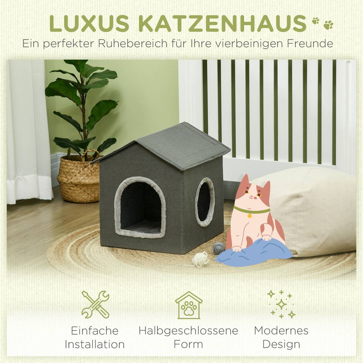 PawHut Katzenhaus grau PVC B/H/L: ca. 43,5x40,5x39 cm