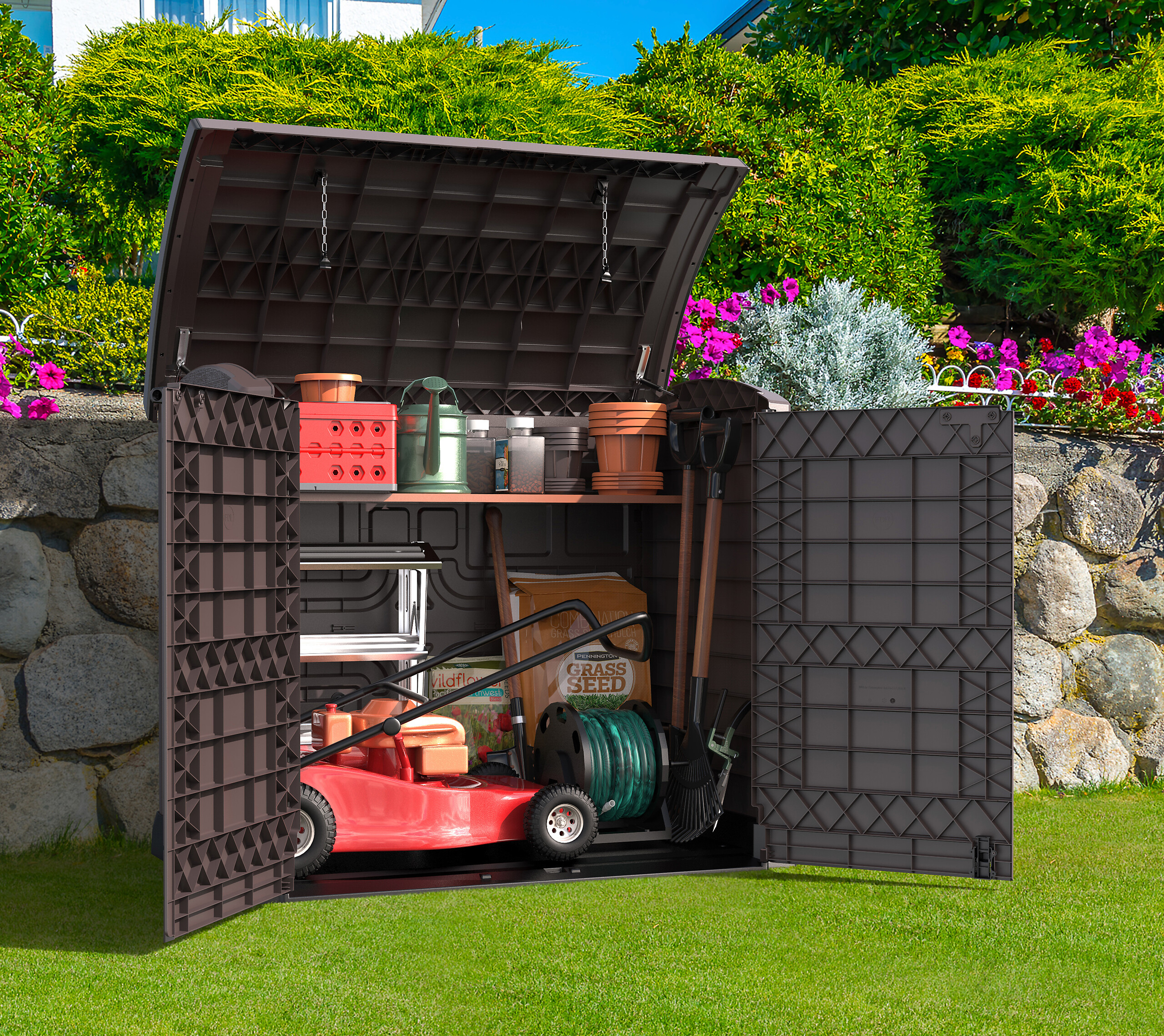 VCM Mülltonnenbox 2er StoreAway braun Kunststoff B/H/L: ca. 145x125x83 cm