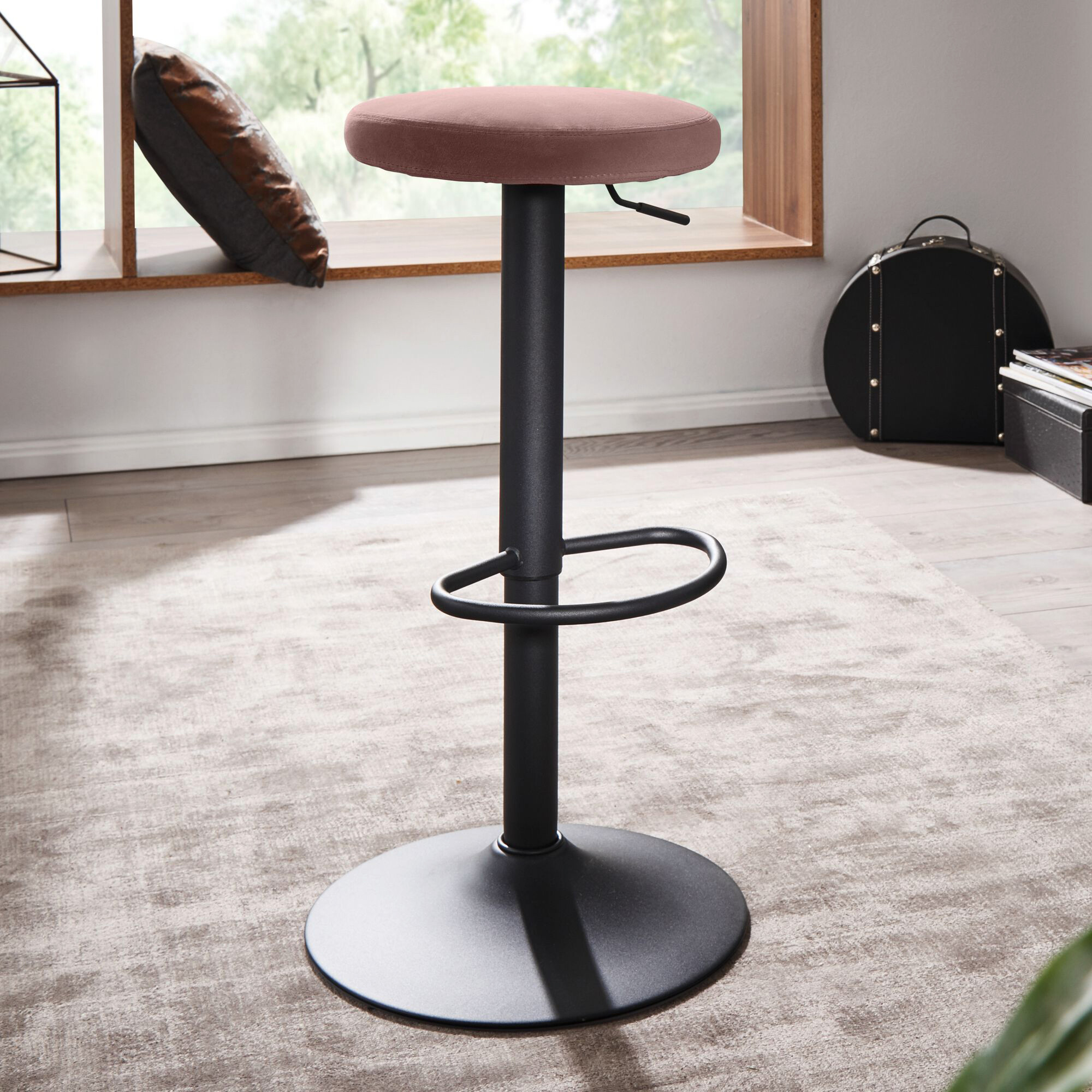 Barhocker rosa schwarz Stoff Eisen B/H/T: ca. 40x58x40 cm