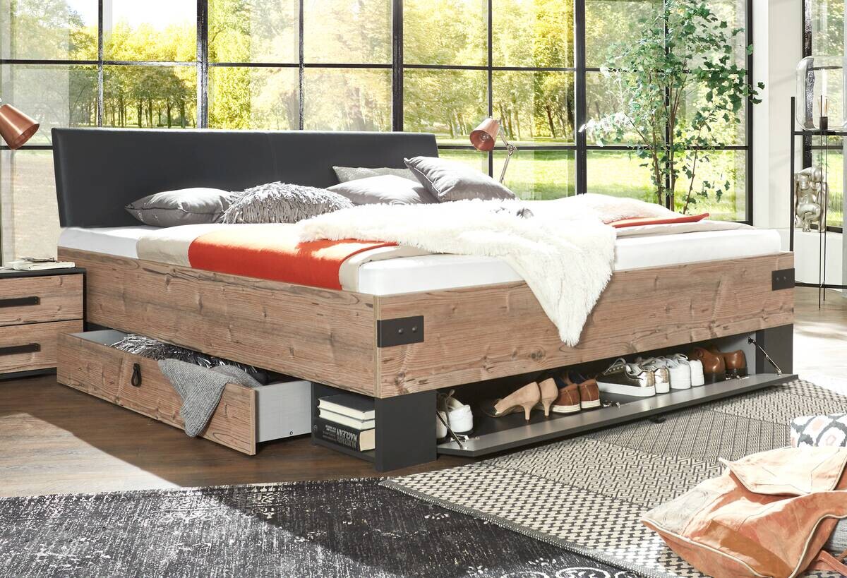 Bett Stockholm tanne Nachbildung Graphit B/H/T: ca. 189x96x210 cm