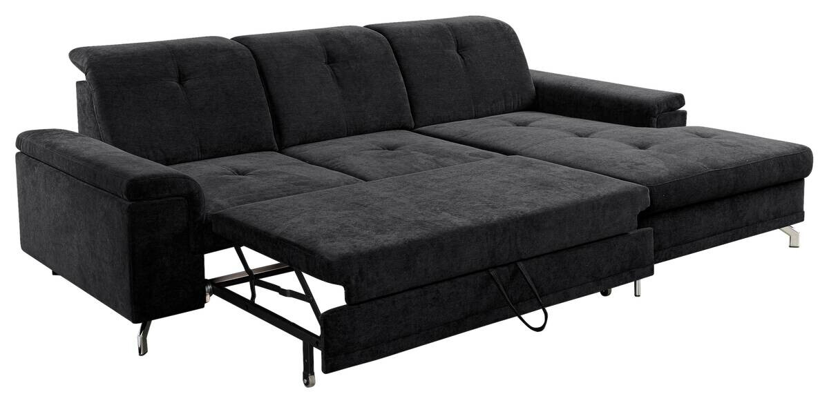 Ecksofa mit Bettfunktion und Bettkasten schwarz Microfaser B/H/T: ca. 270x104x170 cm