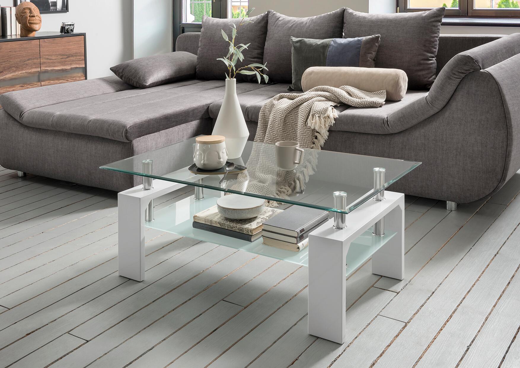 Glascouchtisch Modena weiß glasklar B/H/T: ca. 100x45x60 cm