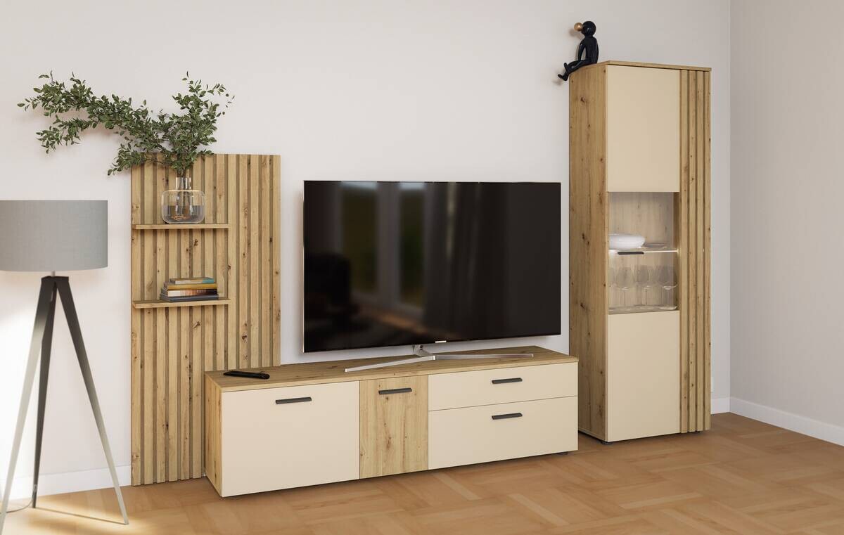 Wohnwand Gatwick Eiche Artisan Nachbildung creme B/H/T: ca. 250x180x38 cm