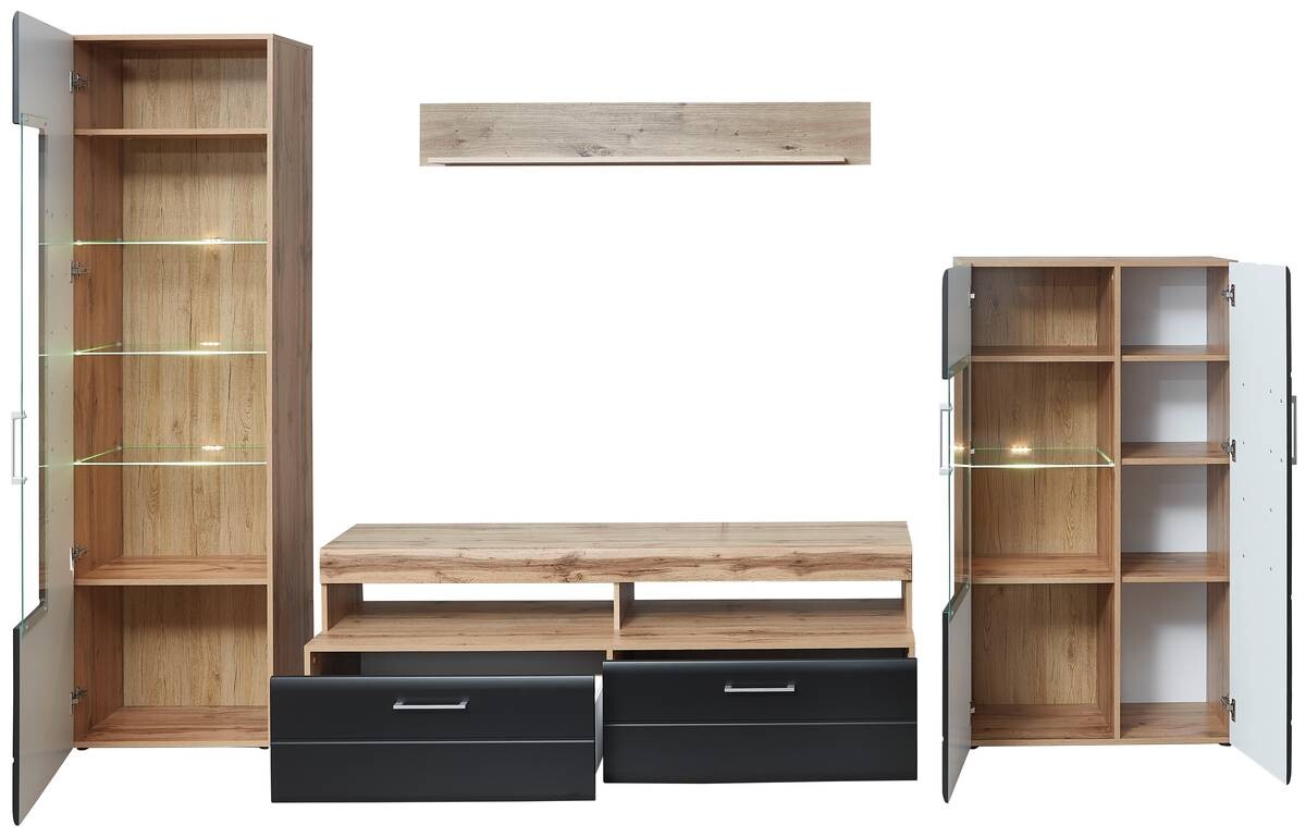 Wohnwand Sonate Eiche Nachbildung schwarz matt B/H/T: ca. 340x208x52 cm