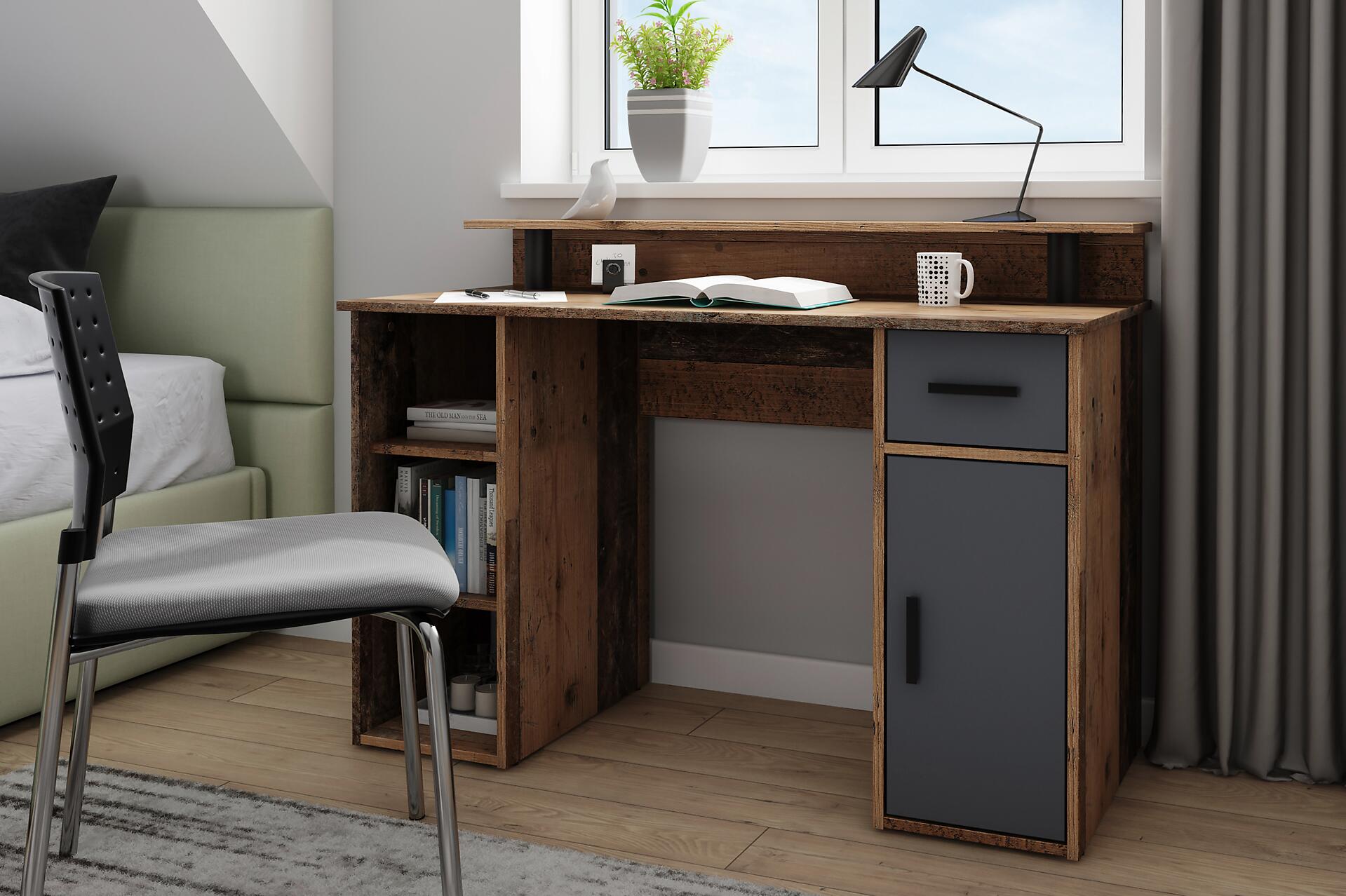 Schreibtisch DIEGO Eiche Old Wood Nachbildung anthrazit