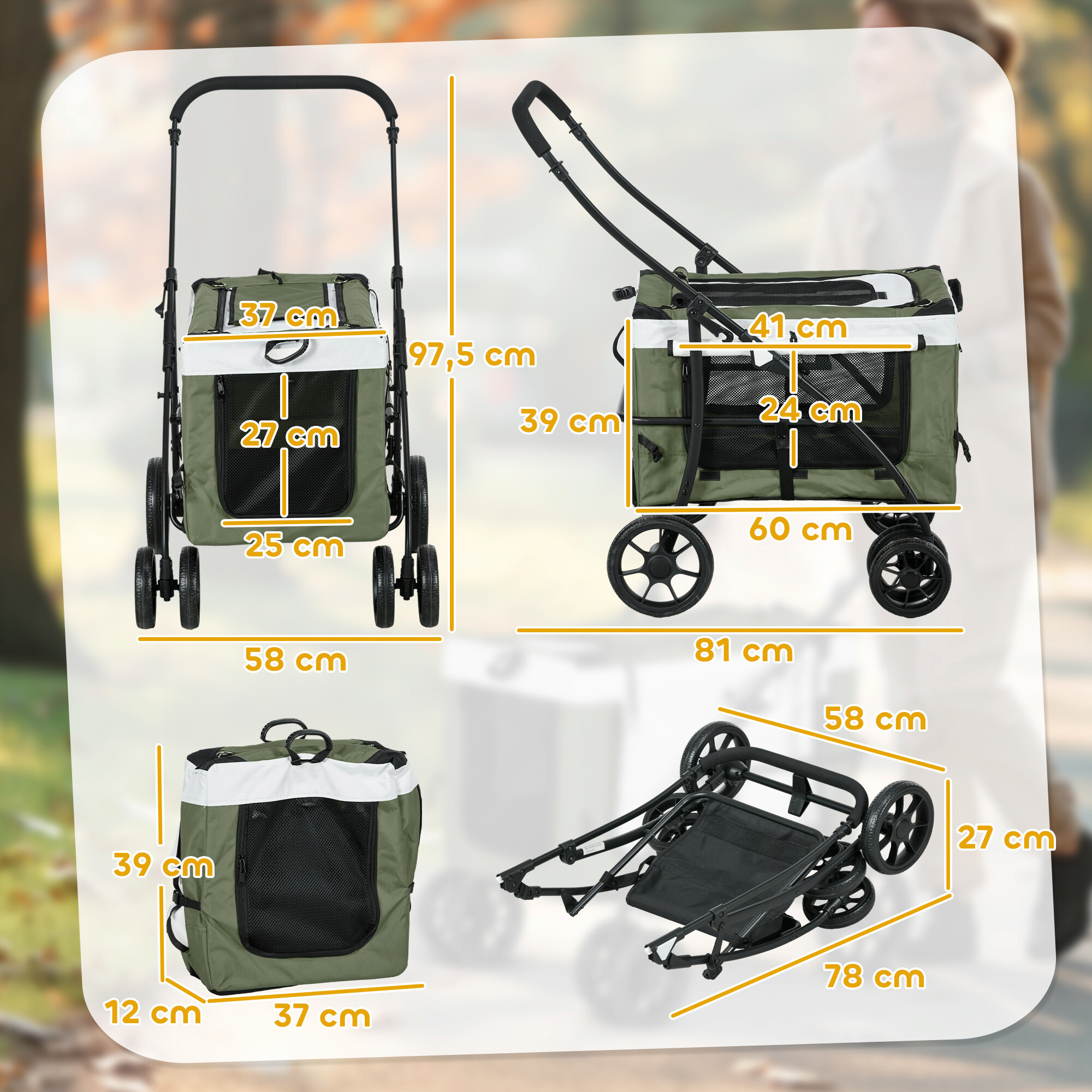 PawHut Hundewagen dunkelgrün Stahl B/H/L: ca. 58x97,5x81 cm