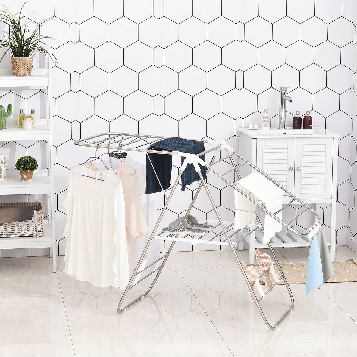 HOMCOM Wäscheständer silber Edelstahl