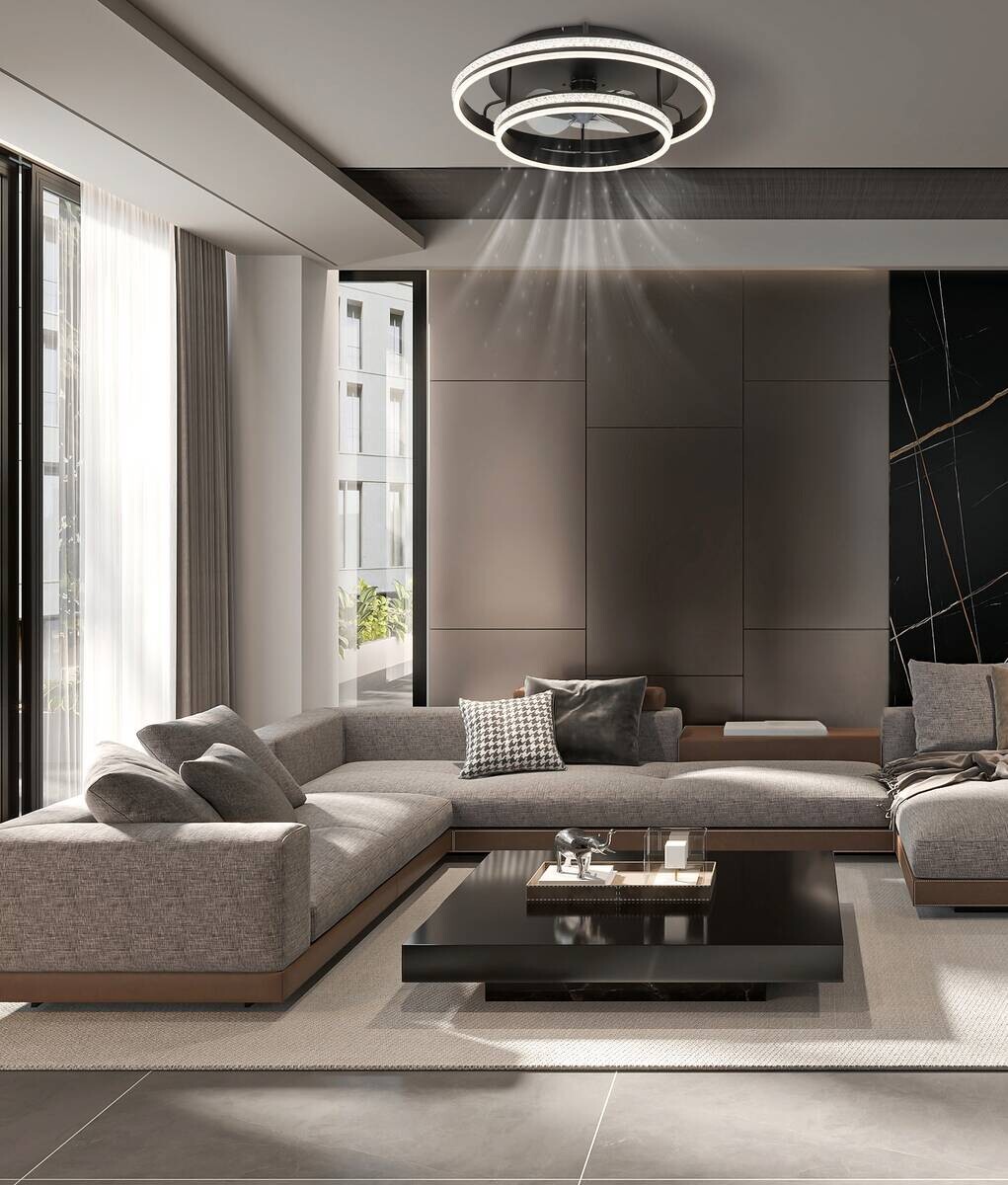 GLOBO LED-Deckenventilator Rauch klar mattschwarz H/D: ca. 20x60 cm max. 40 W