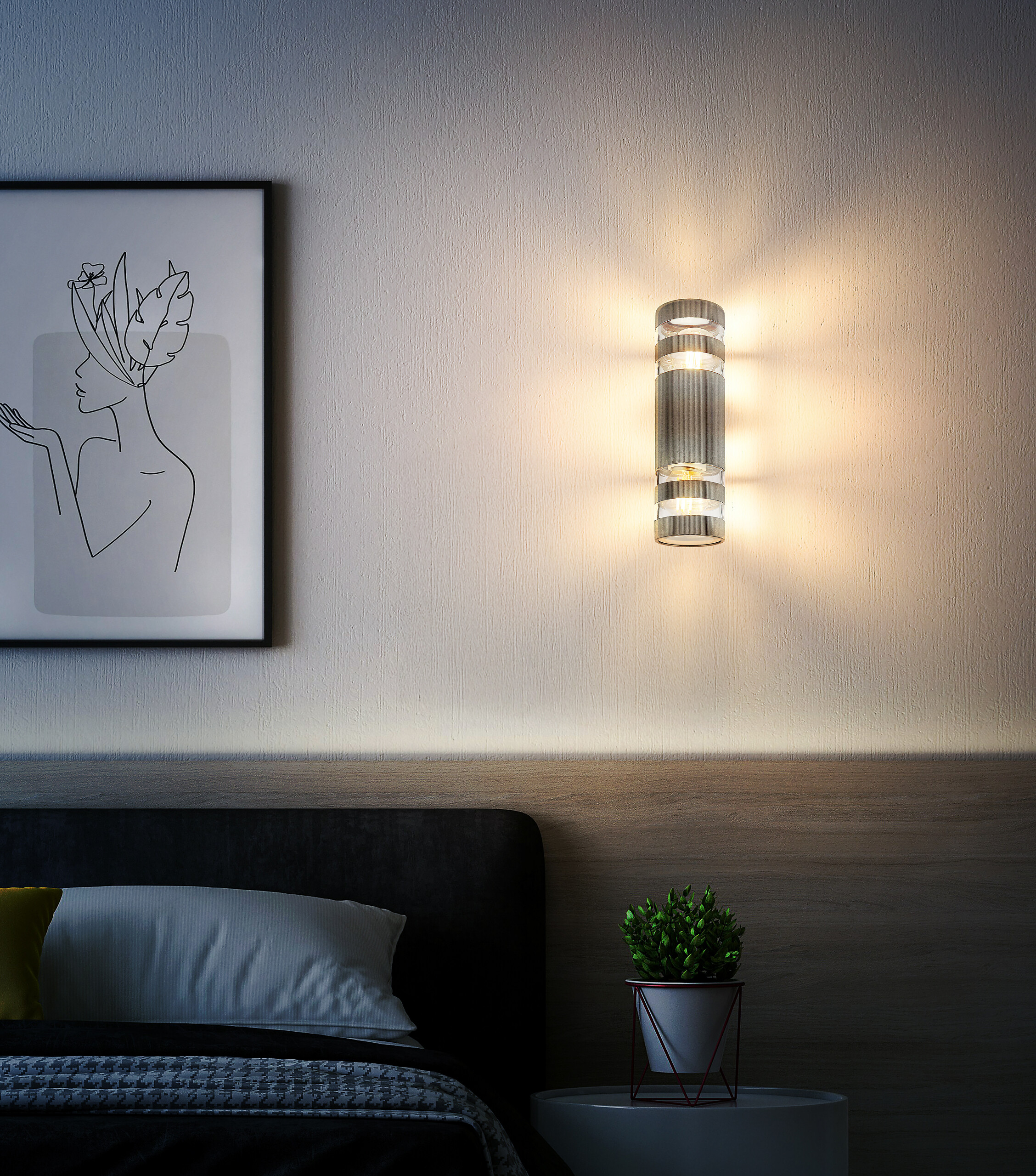 GLOBO Wandleuchte anthrazit klar Glas Kunststoff B/H: ca. 6,5x22 cm E27 2 Brennstellen