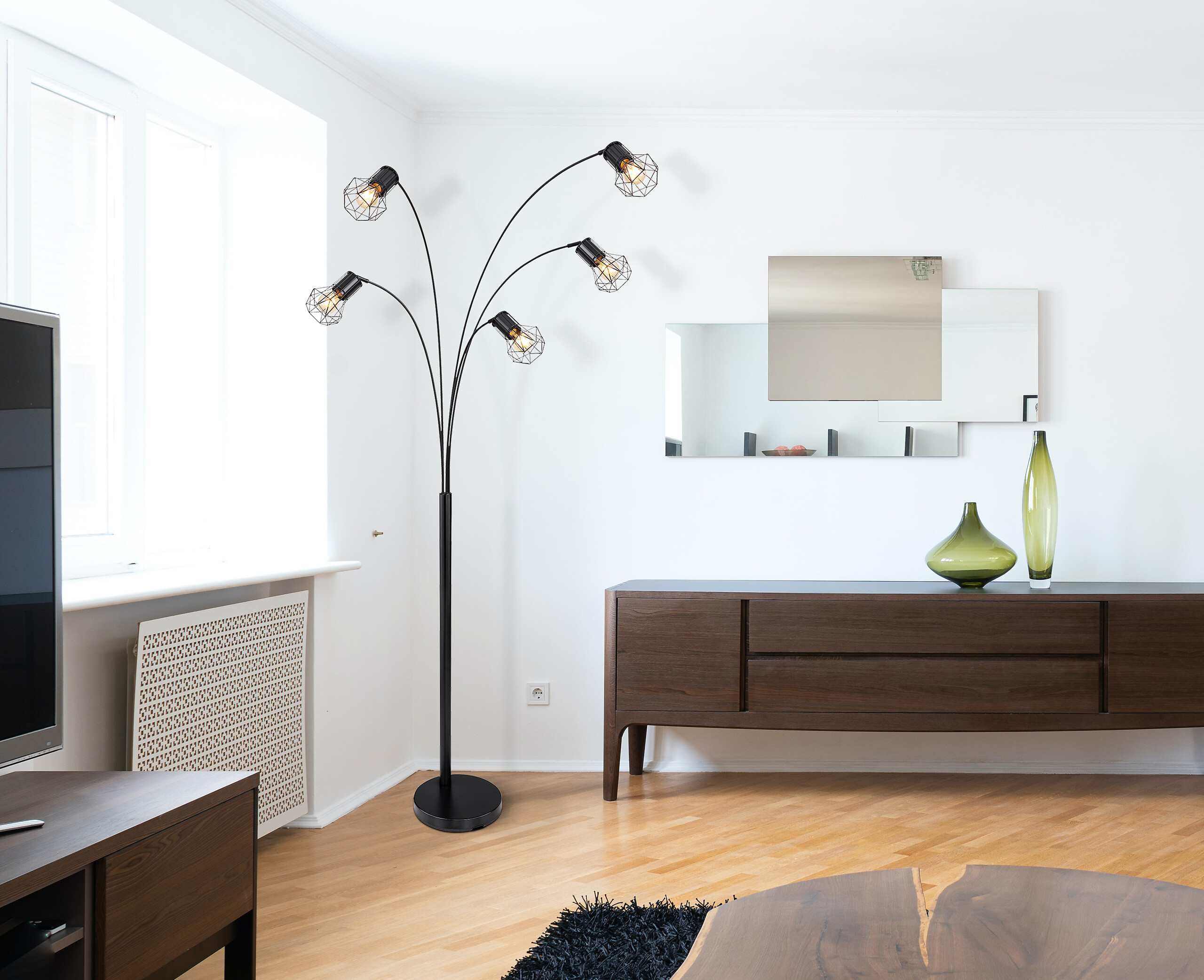 GLOBO Stehleuchte Priska mattschwarz Metall B/H/T: ca. 74x204x80 cm