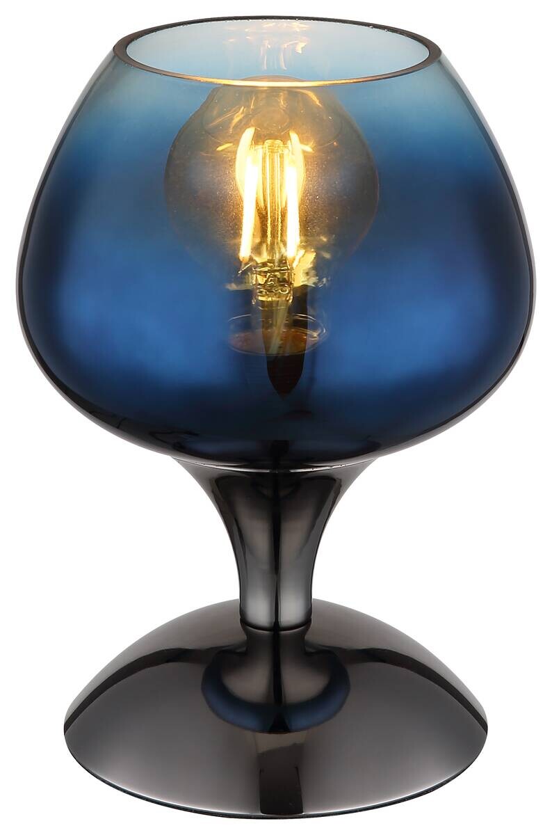 GLOBO Tischleuchte schwarz Chrom blau Glas Metall Textil H/D: ca. 20,5x15 cm E27 1 Brennstellen
