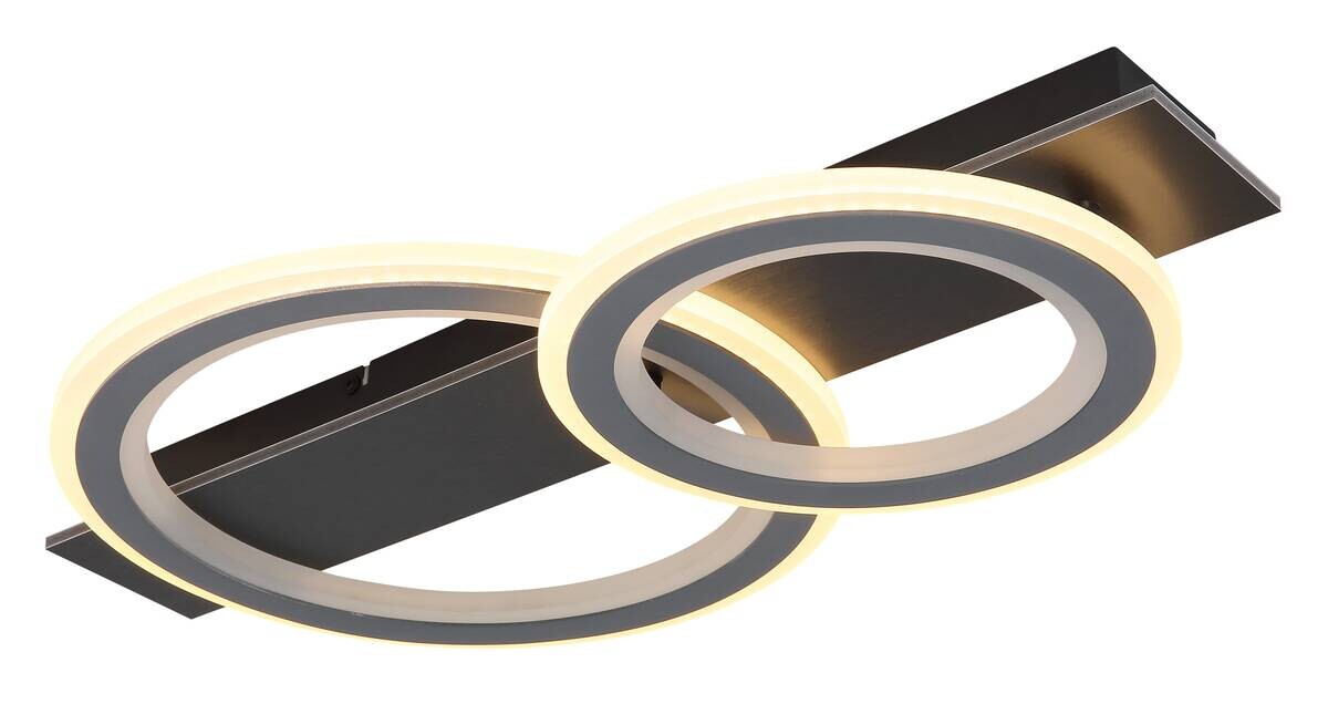 GLOBO LED-Deckenleuchte grau mattschwarz Opal Kunststoff Acryl Metall B/H/L: ca. 37x8x63 cm 1 Brennstellen