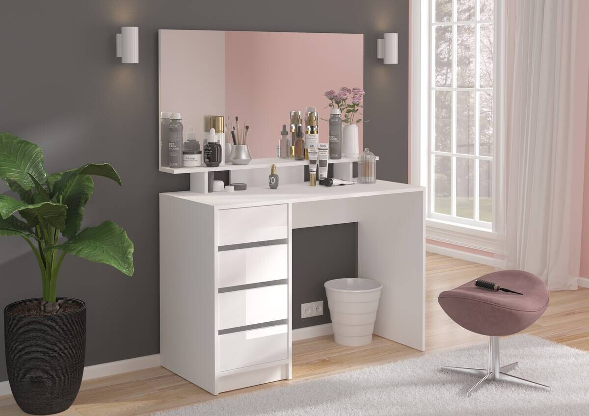 Schminktisch EMMA weiß weiß Hochglanz Spiegel B/H/T: ca. 110x140x48 cm