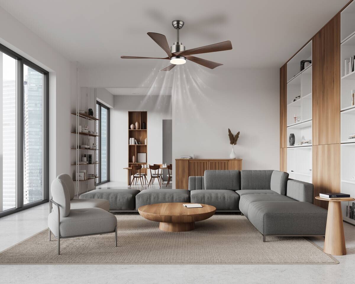 GLOBO LED-Deckenventilator Opal dunkelbraun grau Kunststoff Metall H/D: ca. 48x132 cm 1 Brennstellen