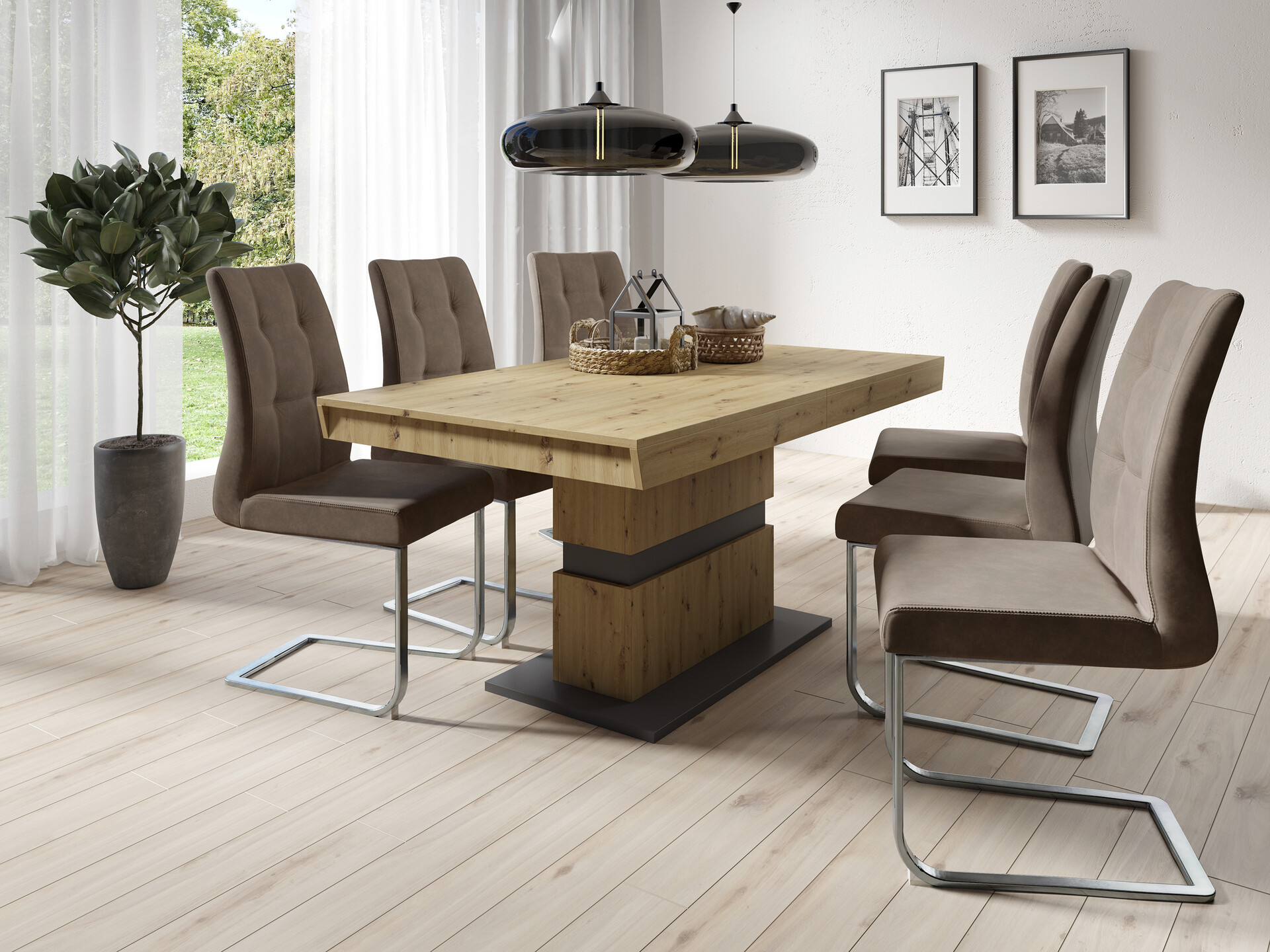 Schwingstuhl MARLEN-XXL  2er-Set dunkelbraun Vintage Chrom Stoff Metall B/H/T: ca. 72x96x80 cm