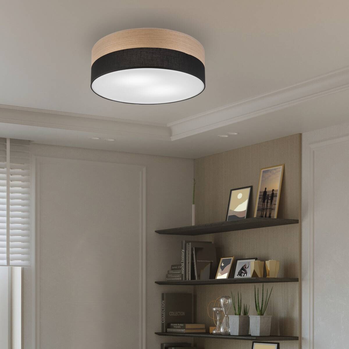 Lamkur Deckenleuchte Eiche schwarz Holz PVC B/H/L: ca. 45x15x45 cm E27 2 Brennstellen