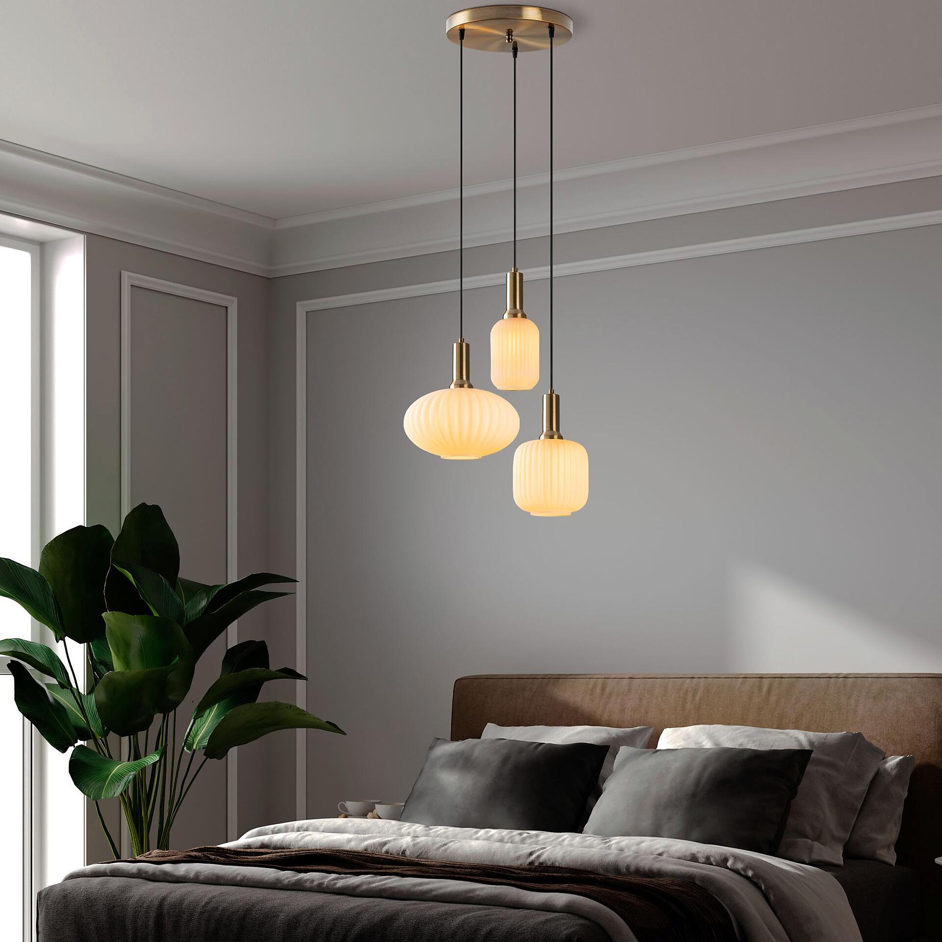 Opviq Pendelleuchte Asker-15201 gold Glas Metall B/H/T/L/D: ca. 55x130x55x55x55 cm E27 3 Brennstellen