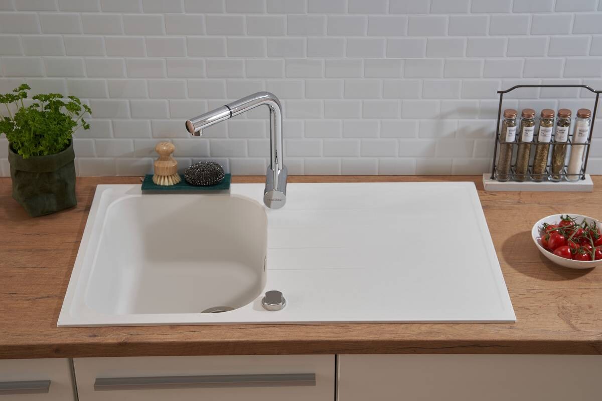 Respekta Einbauspüle Orlando 86 x 50 W weiß Granitverbundmaterial B/H/T: ca. 86x20,9x50 cm