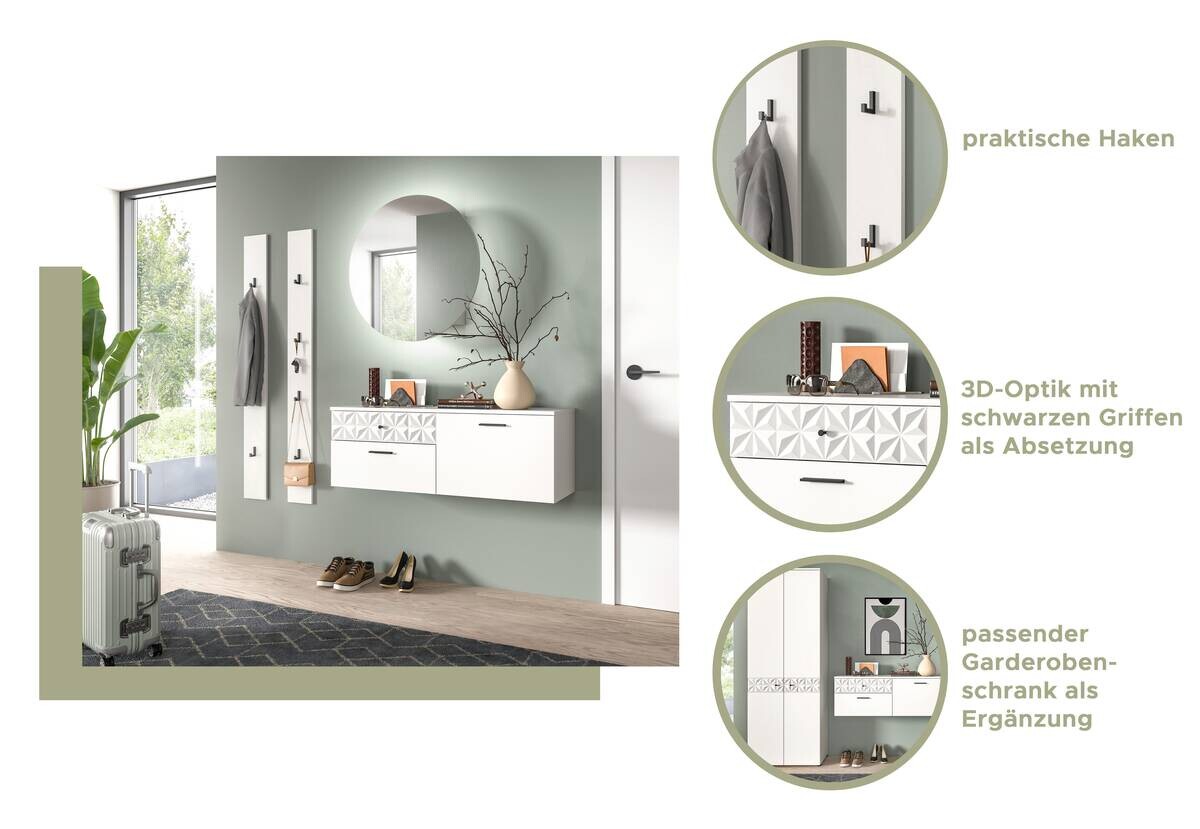 Garderobe Prisma weiß weiß Hochglanz B/H/T: ca. 195x192x34 cm