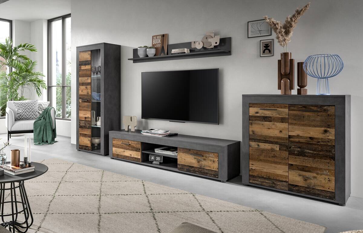 Wohnwand Jam Matera Nachbildung Old Wood Nachbildung B/H/T: ca. 159x330x35 cm