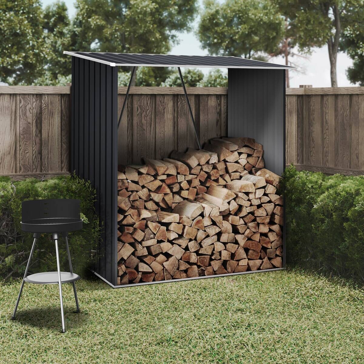 HOGGAR Feuerholzschrank Lerum anthrazit B/H/L: ca. 83x154x166 cm