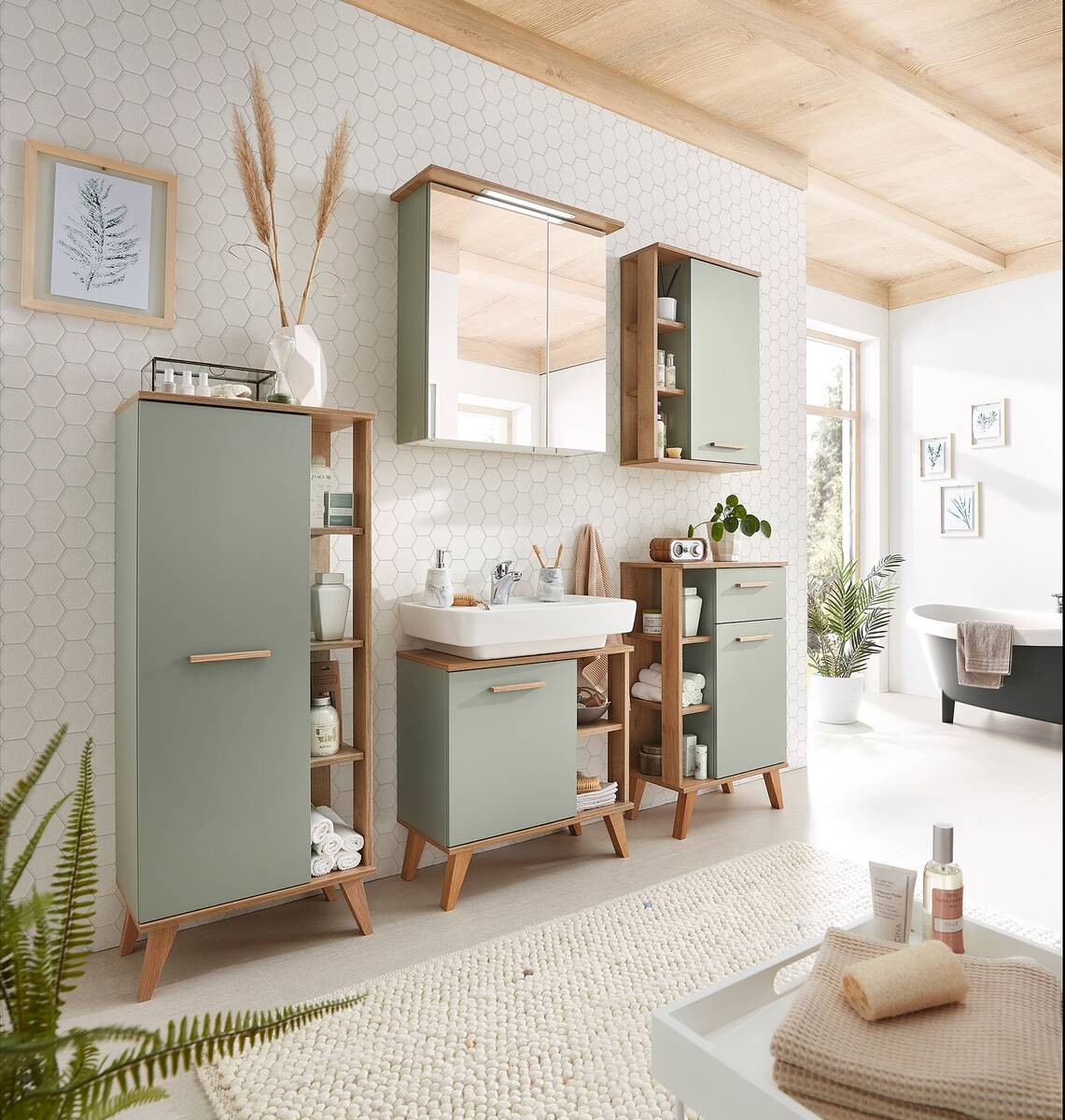 Badezimmer-Set Quickset 963 salbei Nachbildung Eiche Riviera Nachbildung B/H/T: ca. 161,5x200x33 cm