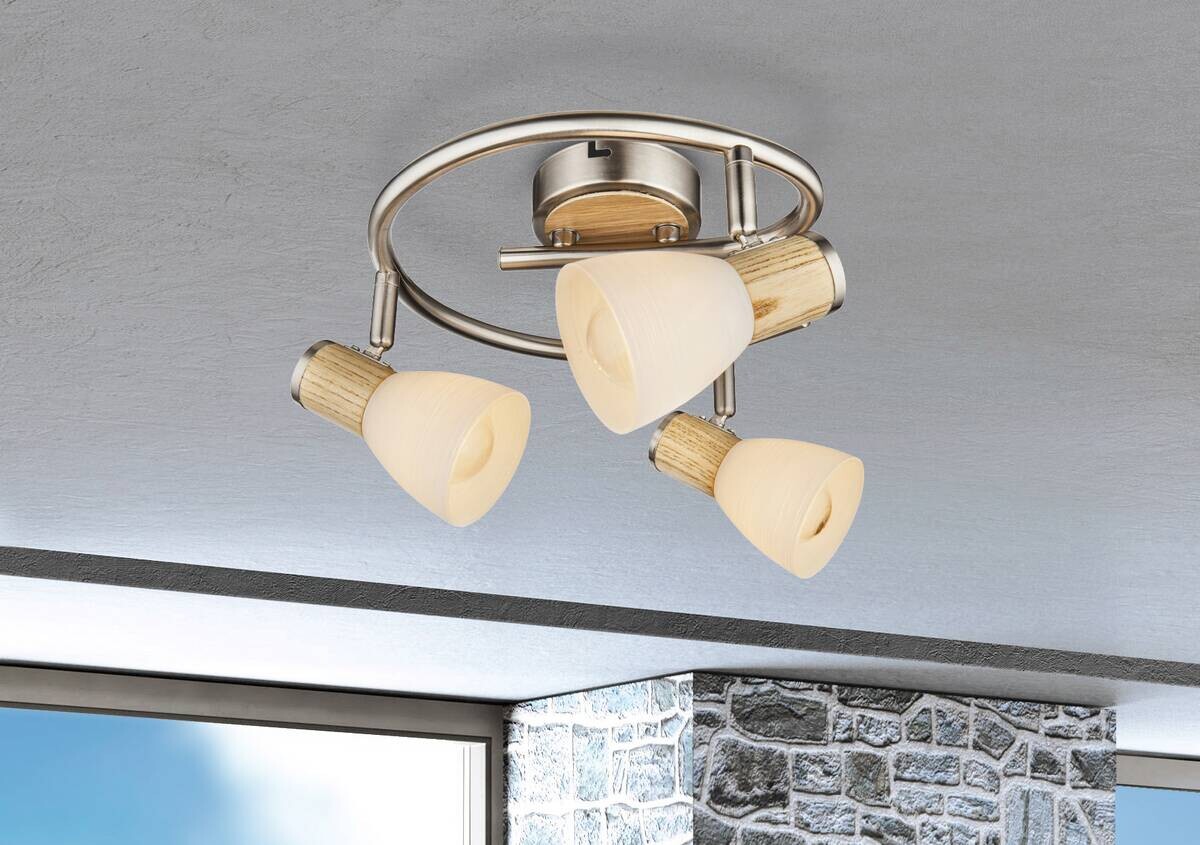 GLOBO Spot nickel matt Opal Glas Metall H/D: ca. 15,5x25 cm E14 3 Brennstellen