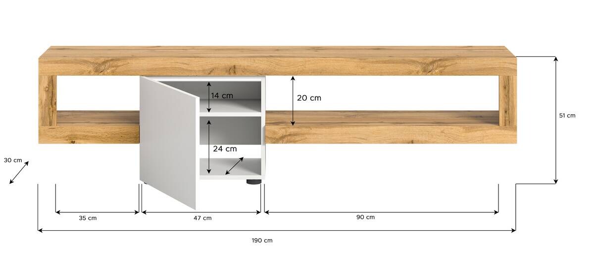 Lowboard Samba weiß Eiche Wotan Nachbildung B/H/T: ca. 190x51x30 cm