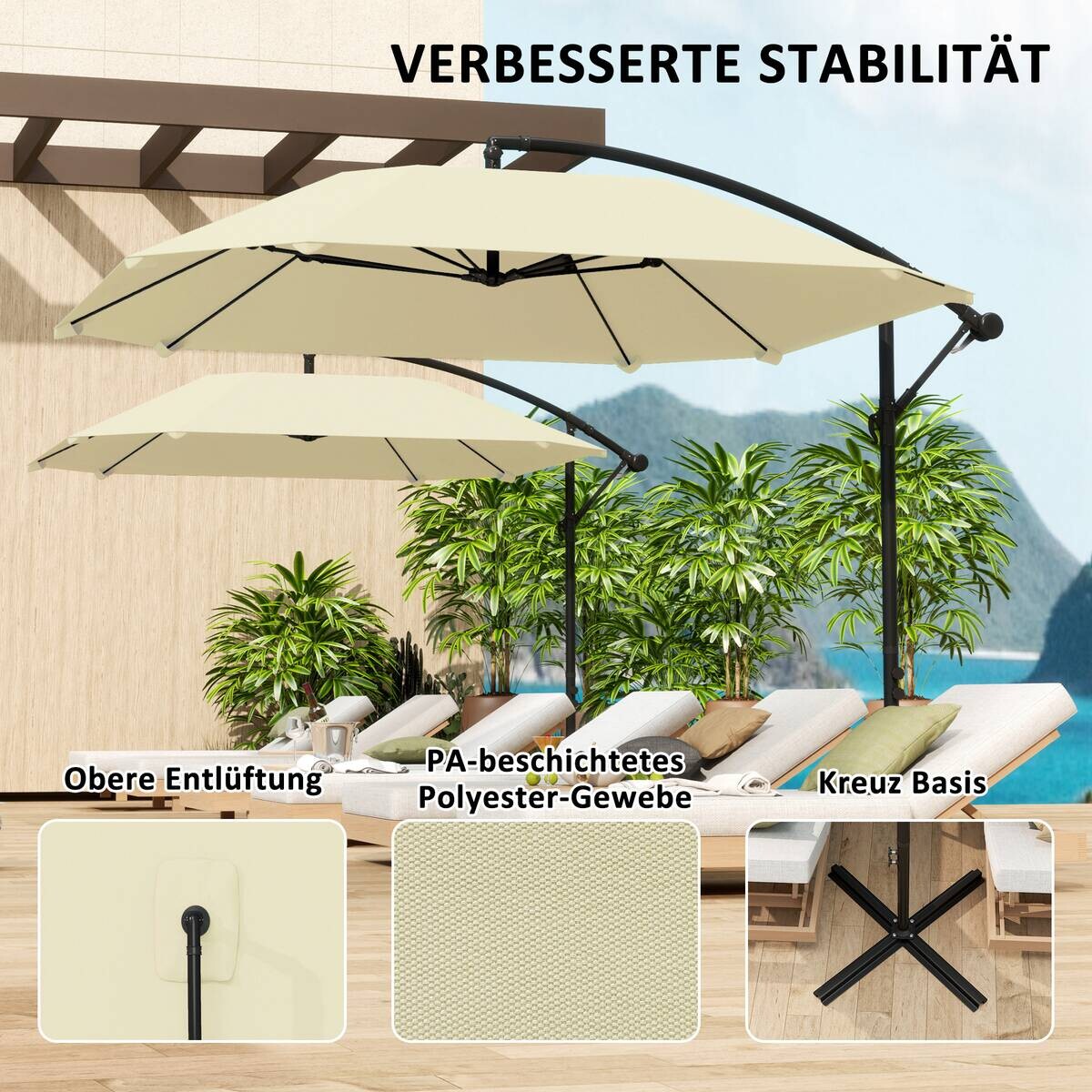 Outsunny Ampelschirm beige Polyester B/H/L: ca. 260x245x304 cm