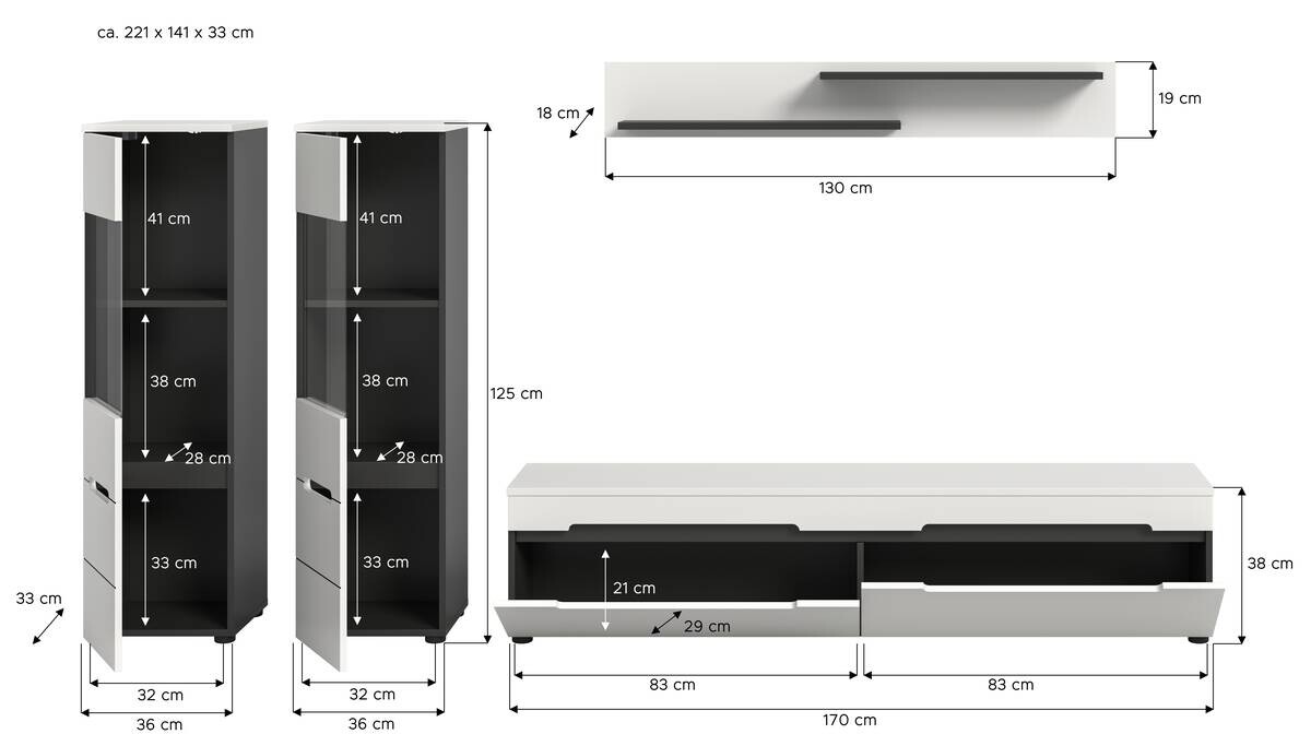 Wohnwand Canu basaltgrau weiß B/H/T: ca. 272x141x33 cm