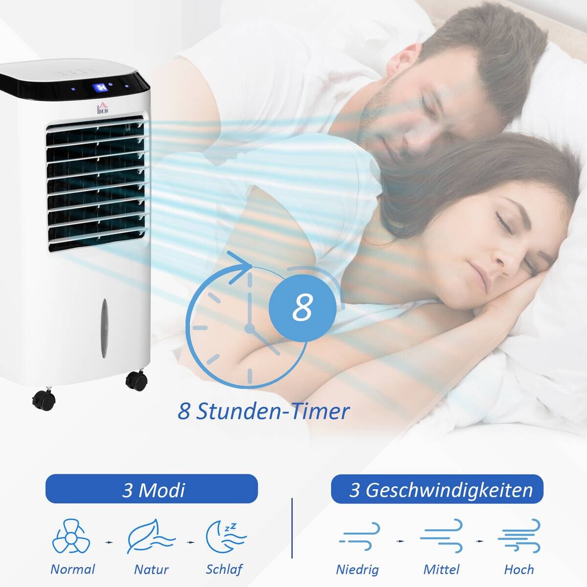 HOMCOM Luftkühler schwarz Polypropylen Kunststoff Edelstahl B/H/L: ca. 31,6x38,2x76 cm