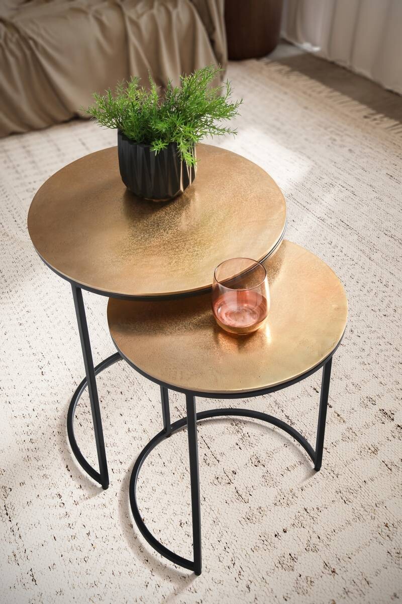 Beistelltisch 3er.-Set. gold schwarz B/H/T: ca. 45x55x45 cm