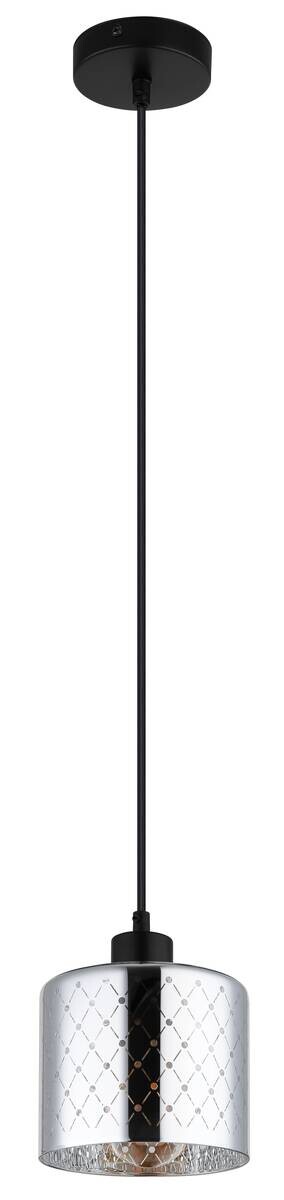 GLOBO Hängeleuchte Chrom klar mattschwarz Metall Glas PVC H/D: ca. 120x15 cm E27 1 Brennstellen