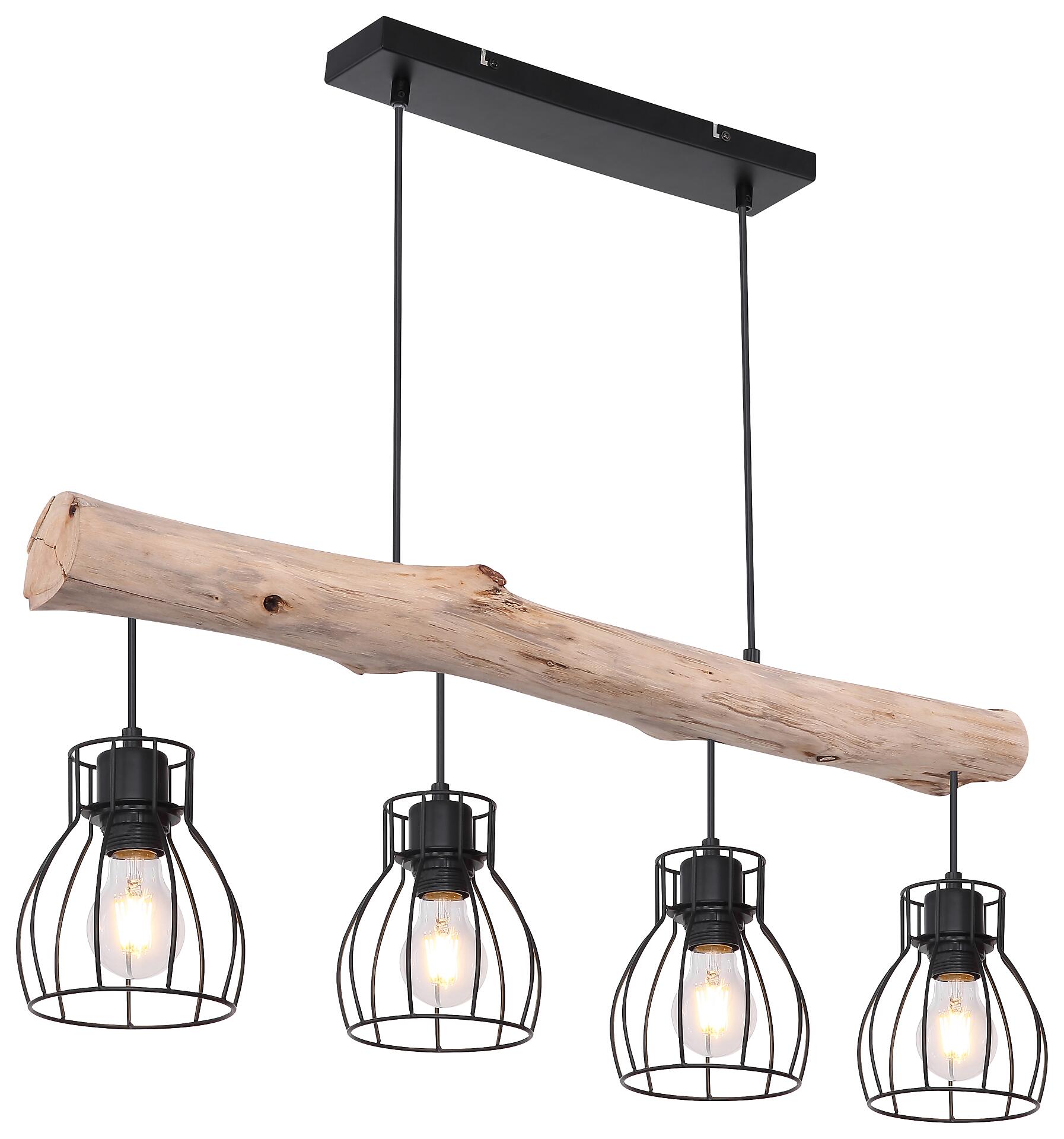 GLOBO Pendelleuchte Mina natur schwarz Holz Metall B/H: ca. 83x140 cm E27 4 Brennstellen
