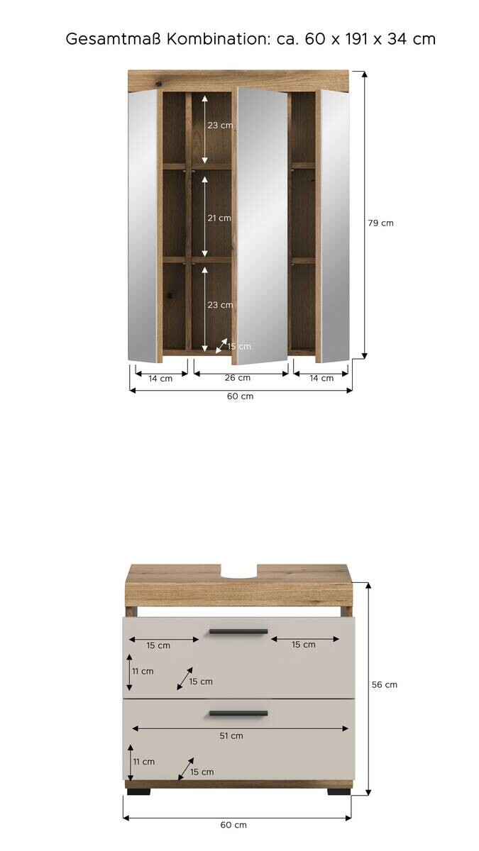 Badezimmer-Set Scout Evoke Oak Nachbildung Kaschmirgrau Nachbildung B/H/T: ca. 60x191x34 cm