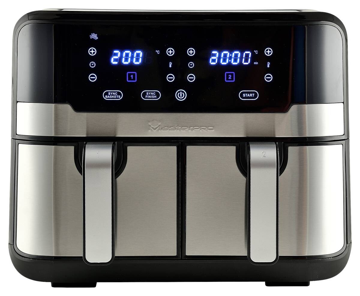 MASTERPRO Heißluftfritteuse Doppelbehälter BGMP-9178-BK silber Metall B/H/T: ca. 45x35,5x38 cm ca. 9 l MASTERPRO Heißluftfritteuse Doppelbehälter BGMP-9178-BK silber Metall B/H/T: ca. 45x35,5x38 cm ca. 9 l