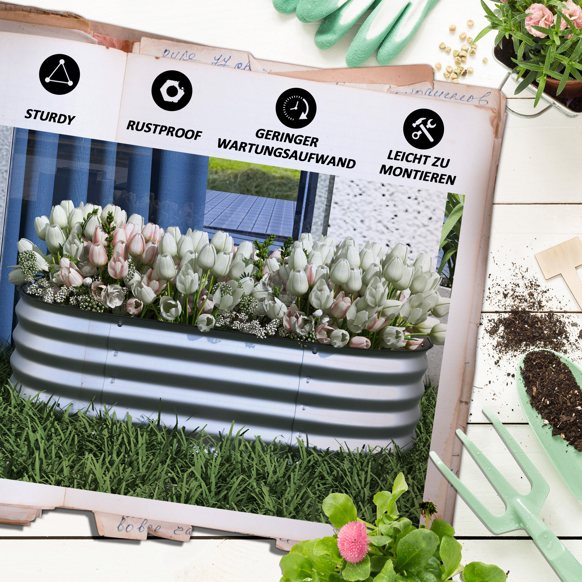 Outsunny Hochbeet silber Metall B/H/L: ca. 62x30x105 cm