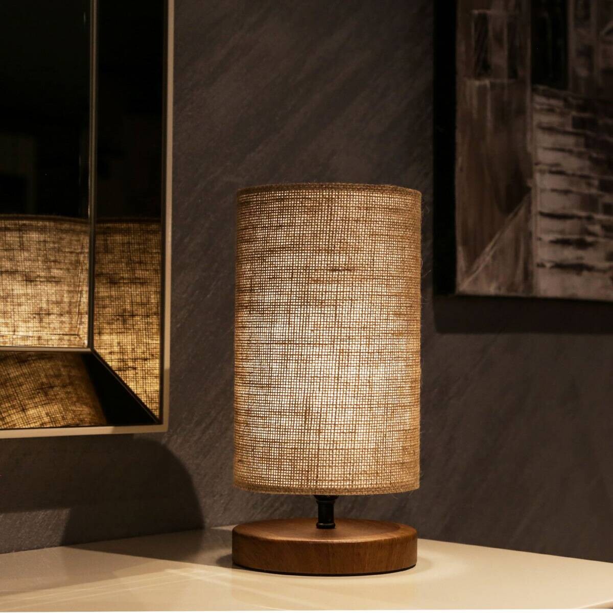 Opviq Tischleuchte MDF PVC B/H/L: ca. 24x31x24 cm E14 1 Brennstellen