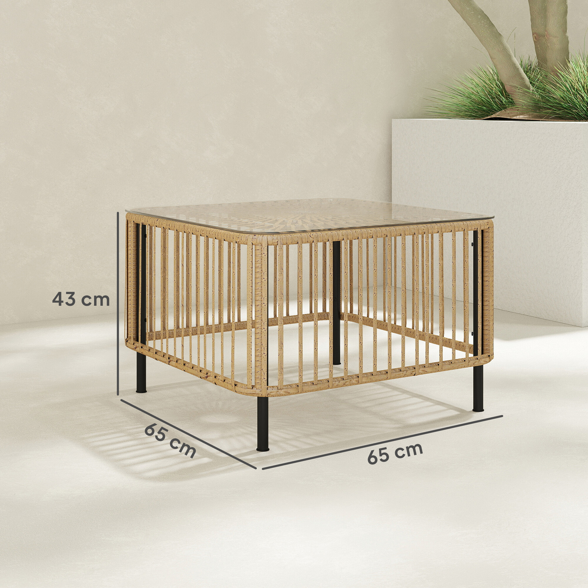 Outsunny Rattan-Gartentisch Holzoptik Polyethylen B/H/L: ca. 65x43x65 cm