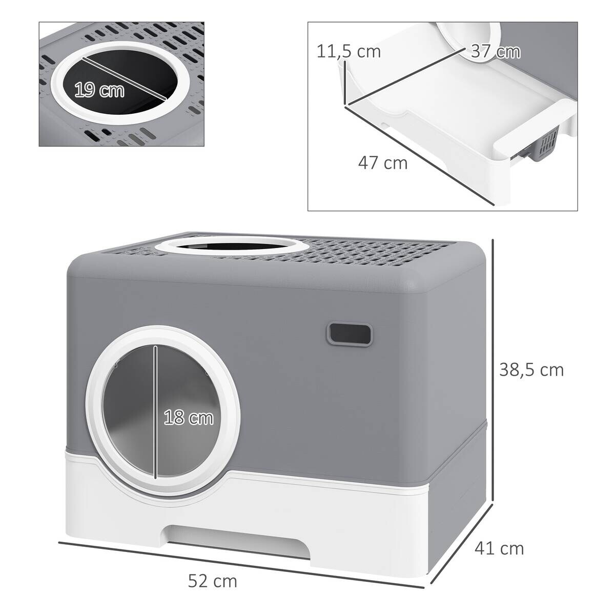 PawHut Katzentoilette grau Kunststoff B/H/L: ca. 41x38,5x52 cm