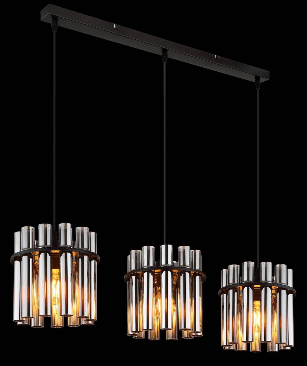 GLOBO Pendelleuchte Rauch schwarz Glas PVC Metall B/H/L: ca. 20x120x80 cm E27 3 Brennstellen