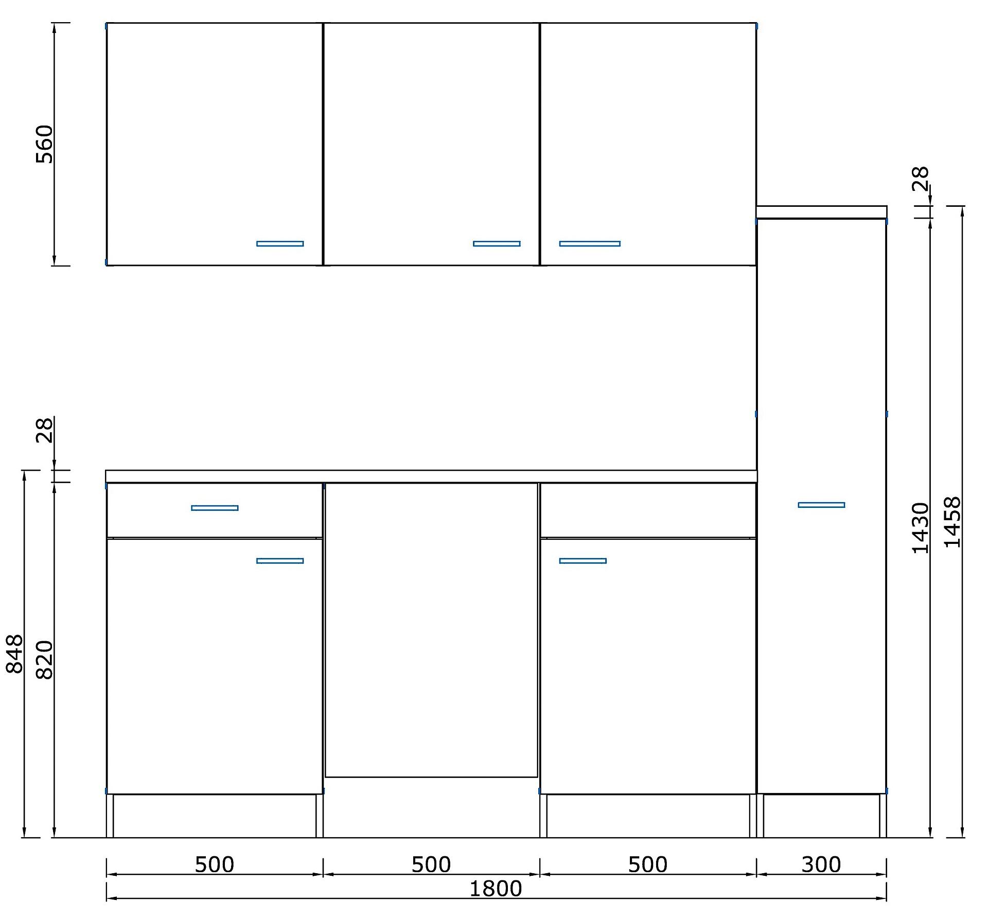 Respekta Küchenblock Economy Eiche Sägerau Nachbildung B/H/T: ca. 180x200x60 cm
