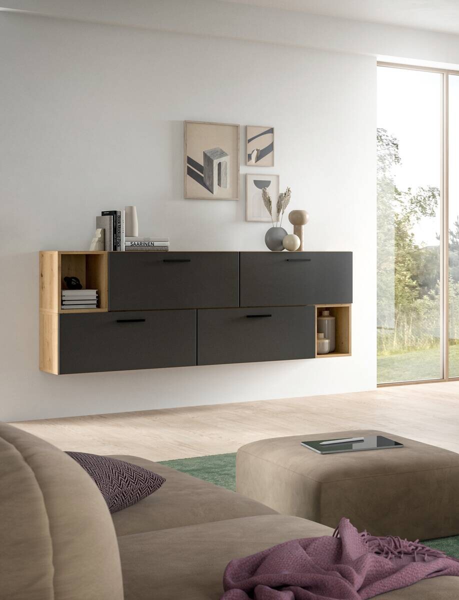 Wohnwand-Set TheOne Eiche Artisan Nachbildung anthrazit B/H/T: ca. 75x32x34 cm