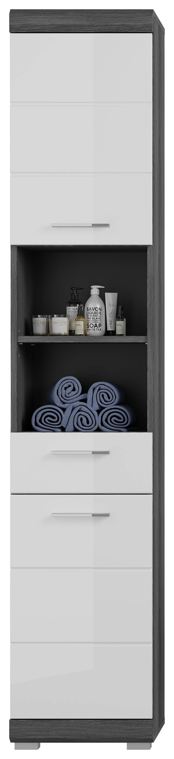 Badezimmer-Set Scout Rauchsilber Nachbildung weiß Hochglanz B/H/T: ca. 164x191x34 cm