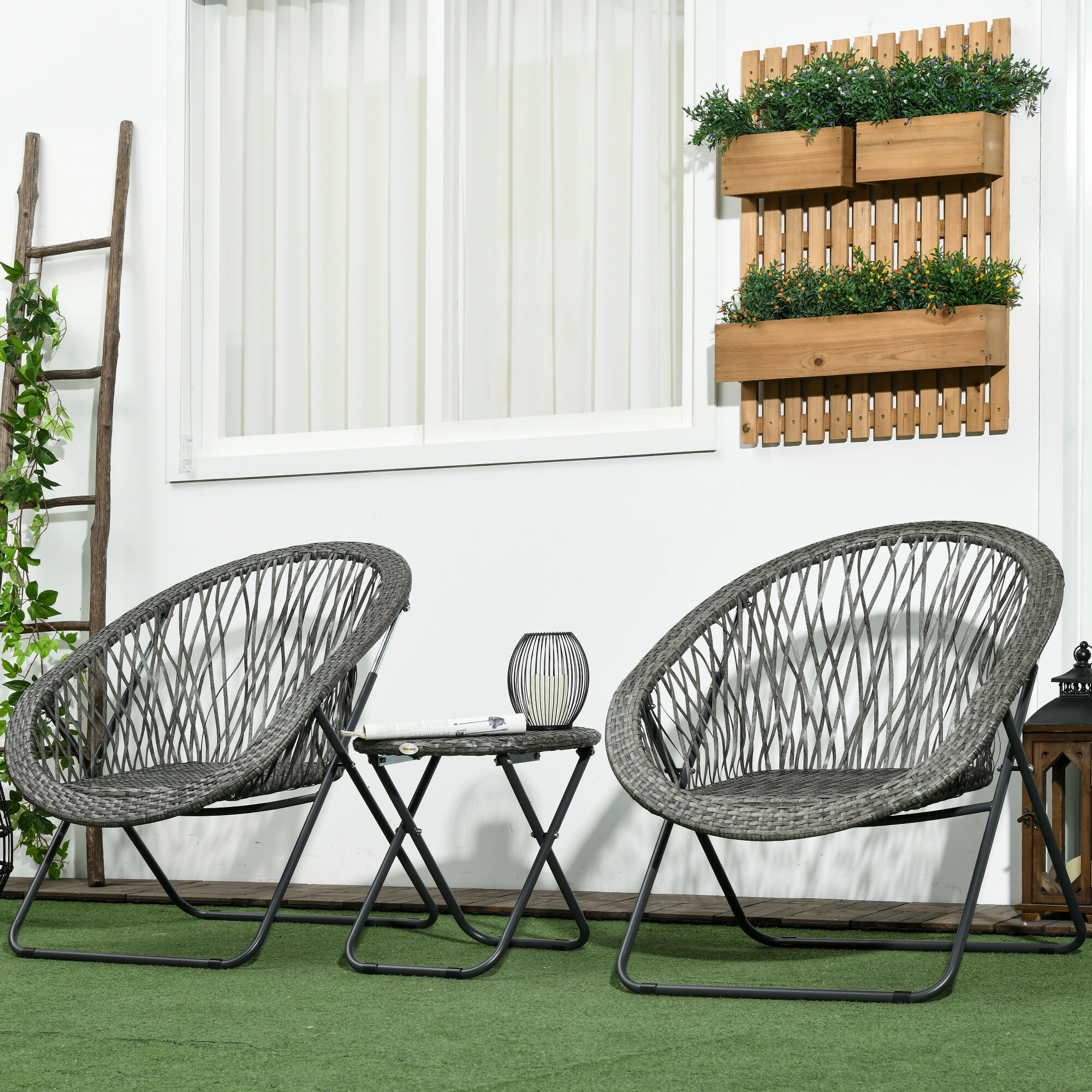 Outsunny Bistro-Set grau Kunststoff B/H/L: ca. 77x78x76 cm